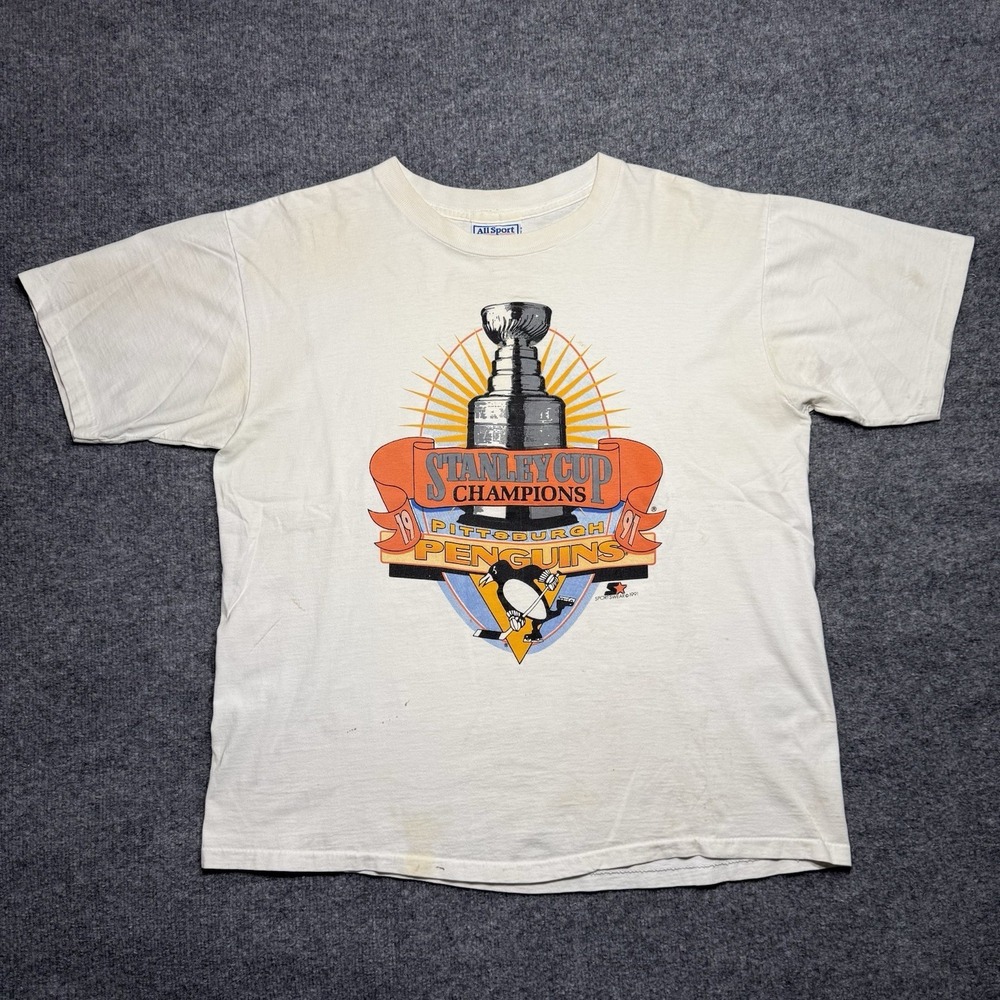 Vintage Pittsburgh Penguins Shirt Mens NHL Hockey Stanley Cup 1991 Champions 90s